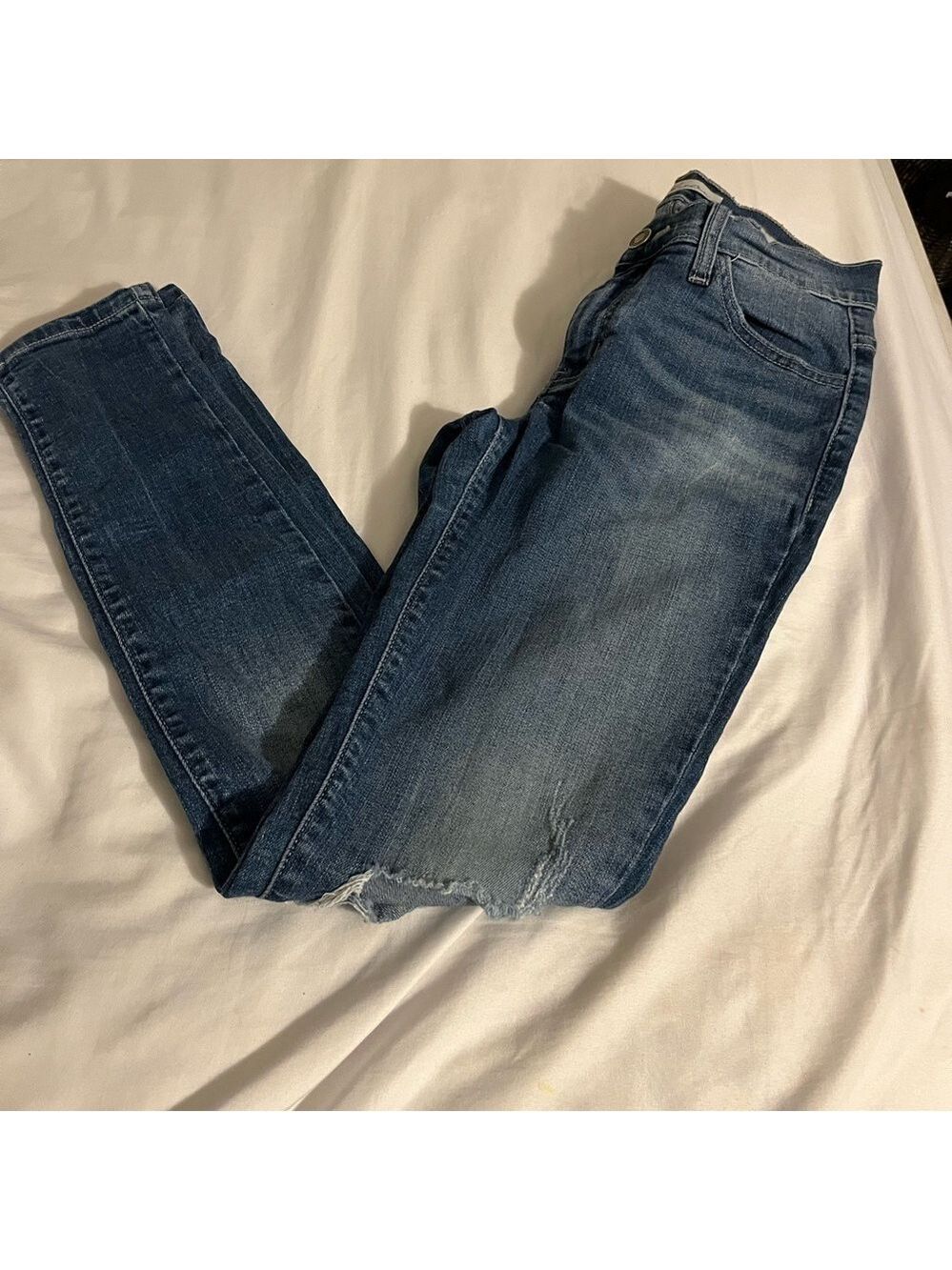 KanCan Skinny Jeans Women's 3/25 Mid Rise Distressed Denim Blue